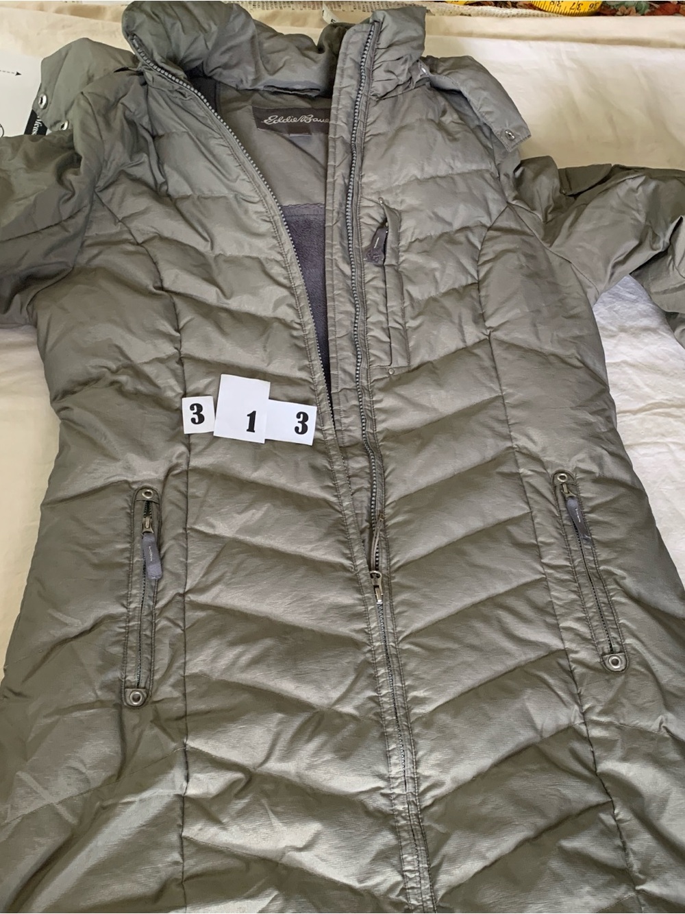 Eddie Bauer Women's Olive Long Down Puffer Jacket Quilted Waterproof. Size PM - Picture 8 of 8
